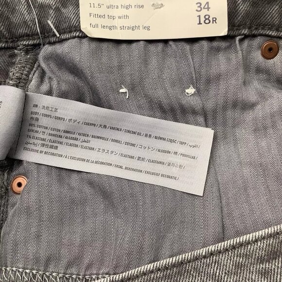 NWT Abercrombie & Fitch The 90s Straight Ultra High Rise Gray Womens 34/18R - Picture 9 of 10